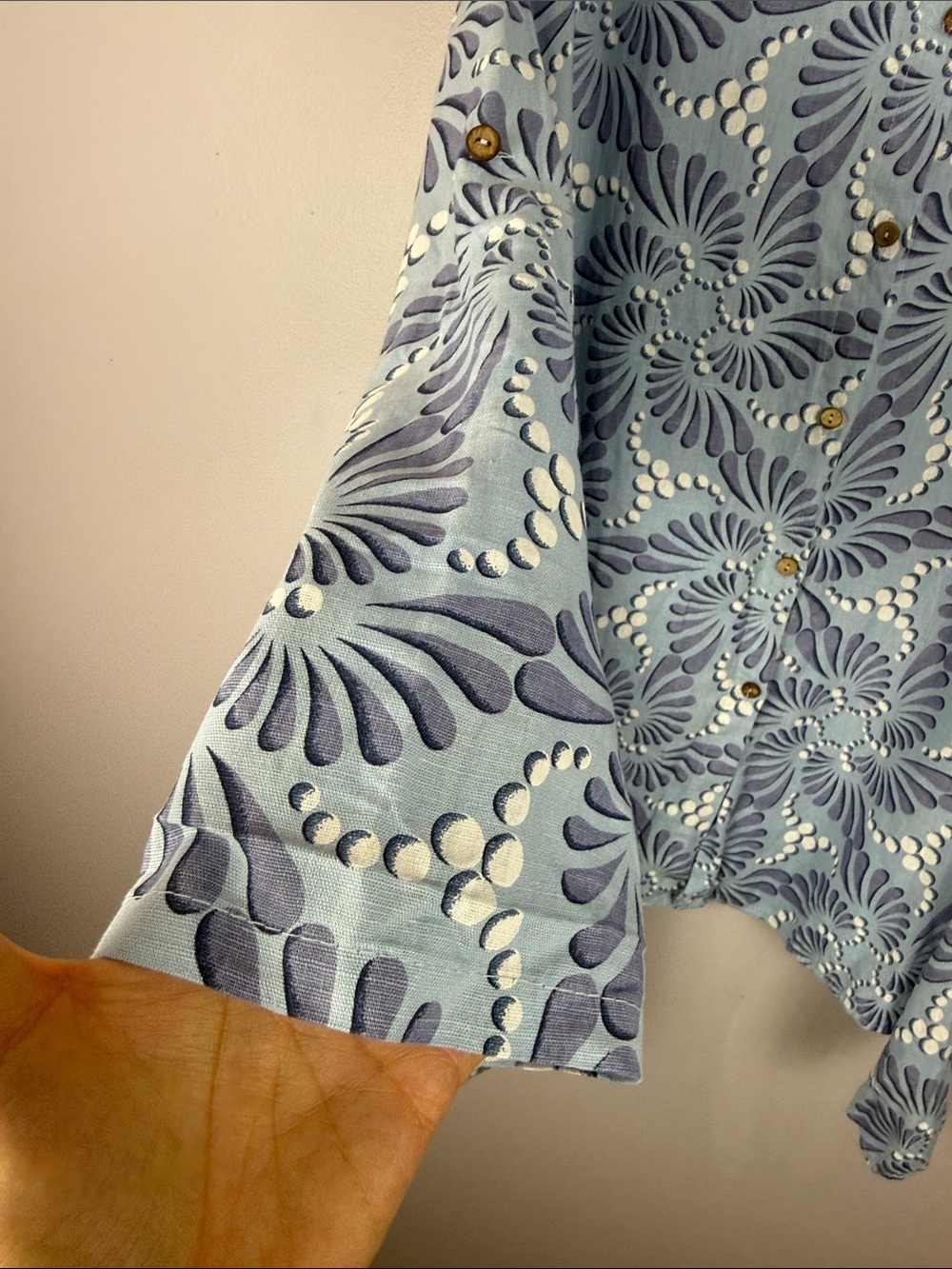 Froccella Italy Linen Cotton Blend Roll Tab Sleeve Abstract Print Tunic Shirt OS - Picture 5 of 15